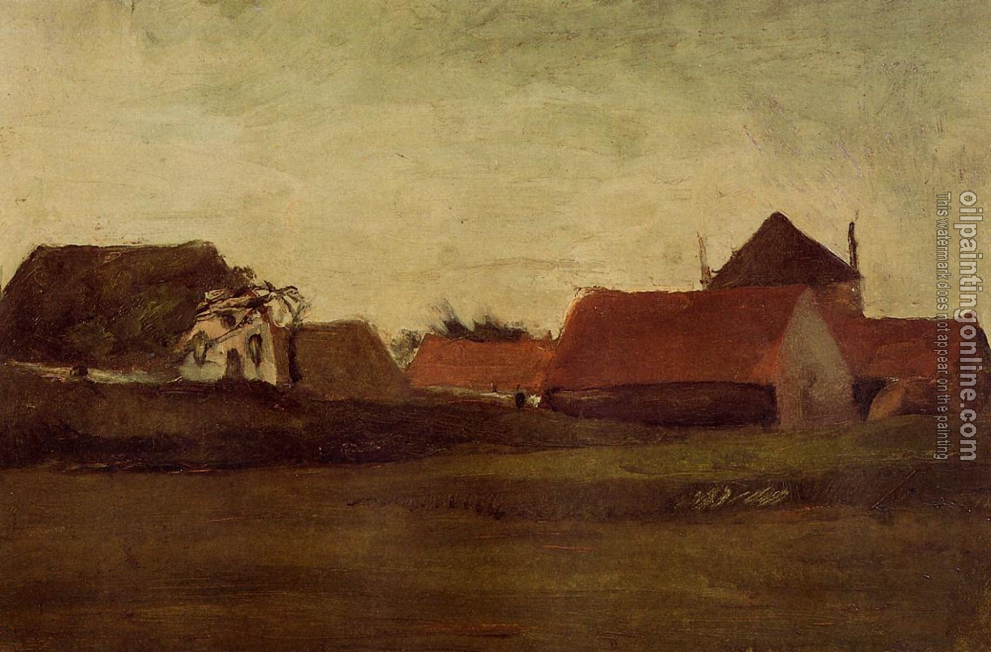 Gogh, Vincent van - Farmhouses in Loosduinen near the Hague at Twilight